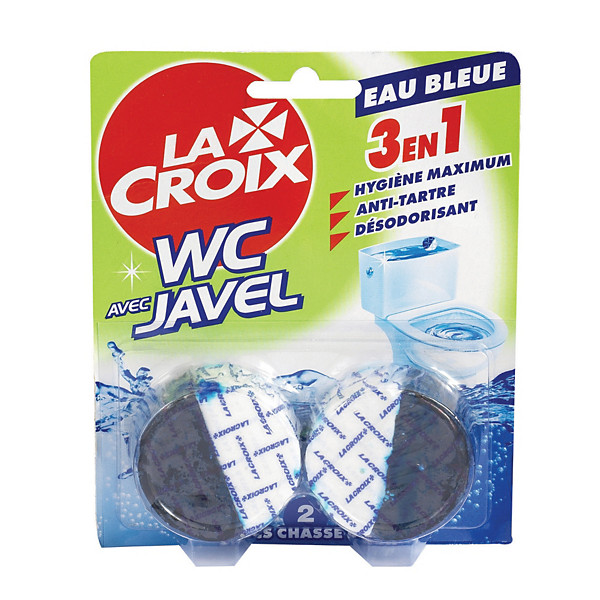 Blocs WC eau bleue chasse d'eau La Croix 3 en 1, lot de 2