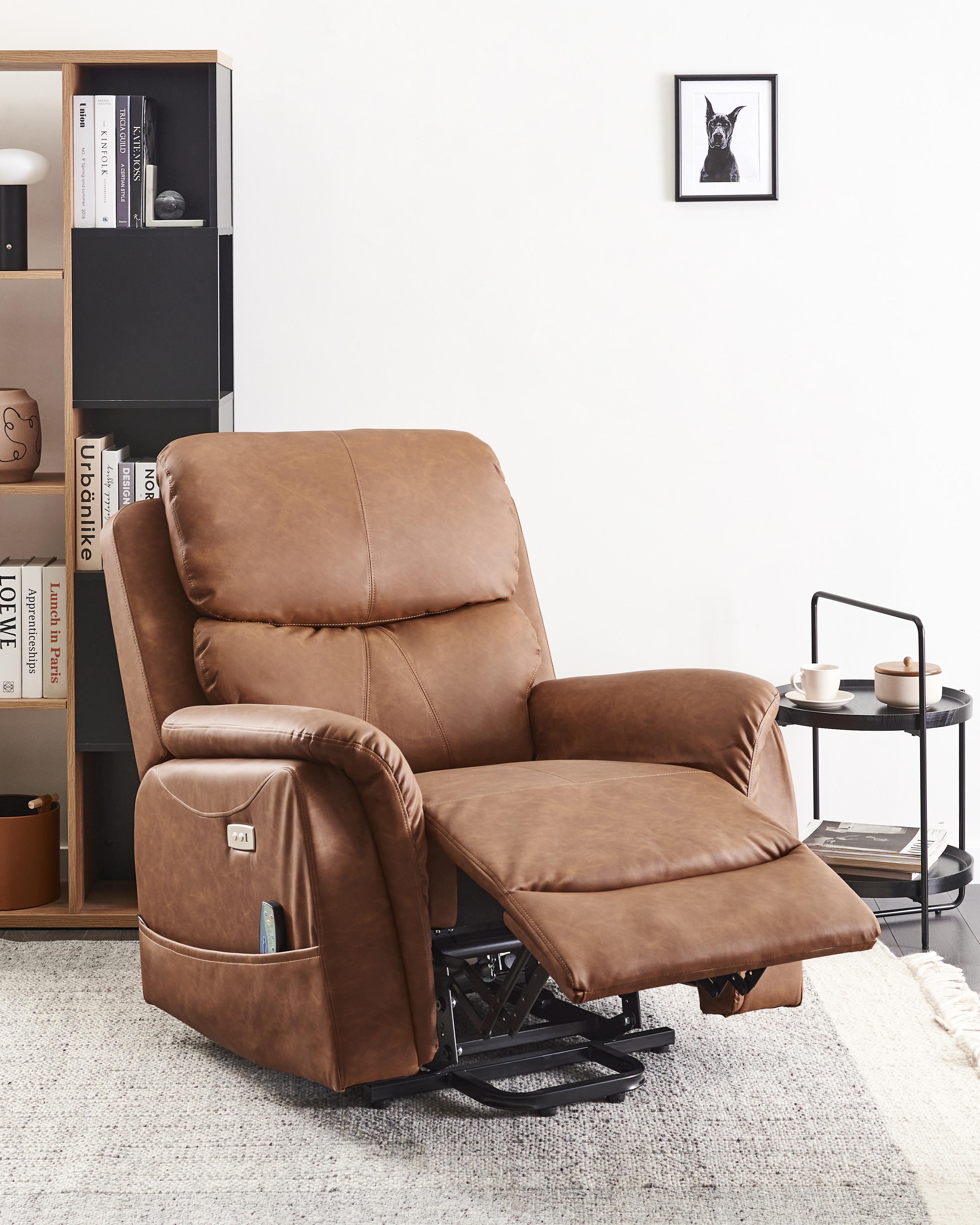 Elektrische relaxfauteuil GLORIE massagefunctie Kunstleer Bruin