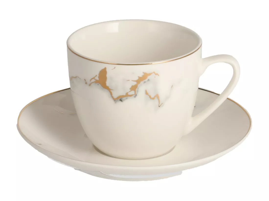 Tasse Avec Soucoupe Marberis Blanc Moyen 7.5 x 15.3