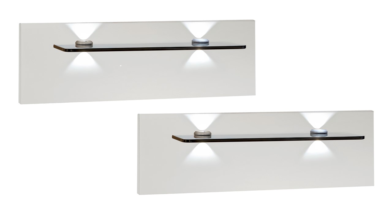 Set nachtkast panelen met glas en verlichting Bienne wit
