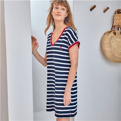 Chemise de nuit maille rayures marines - BECQUET CRÉATION