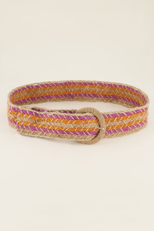 Multikleur raffia riem met gesp