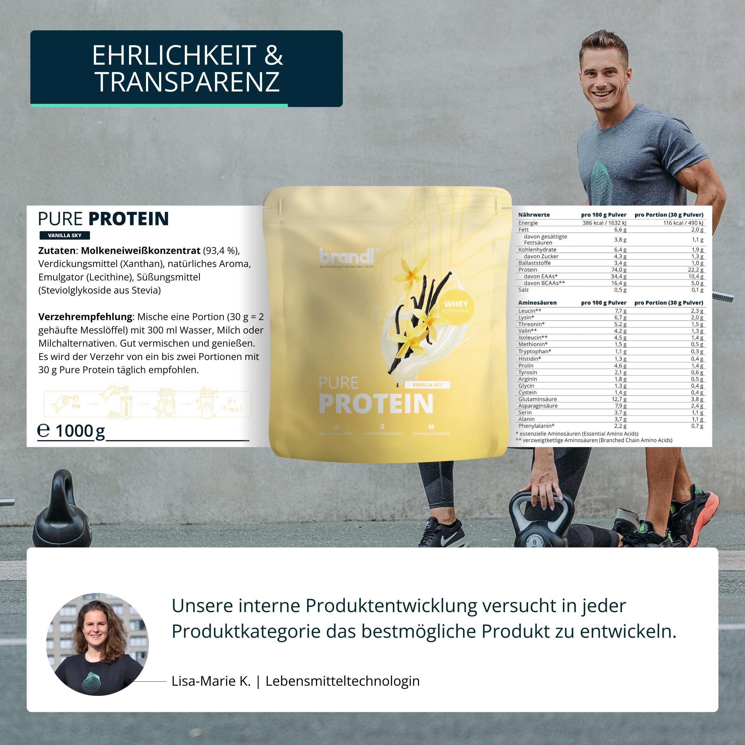 brandl® Pure Protein 2.0 Proteinpulver Whey | Eiweißpulver mit natürlichem Aroma