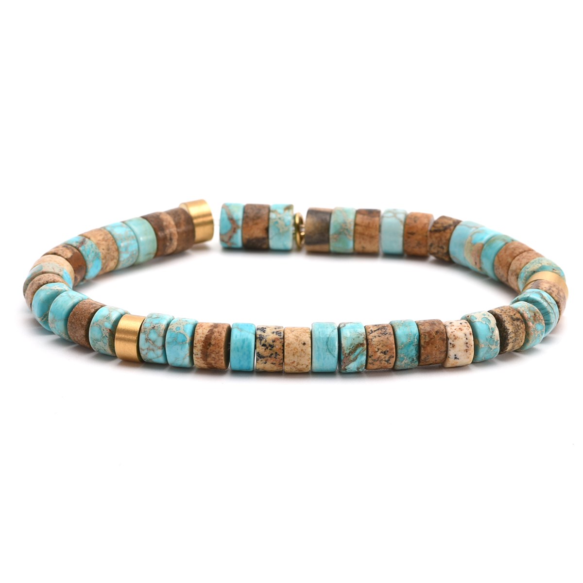 Bracelet Perles Heishi  Turquoise Bleu Bambou-20 cm