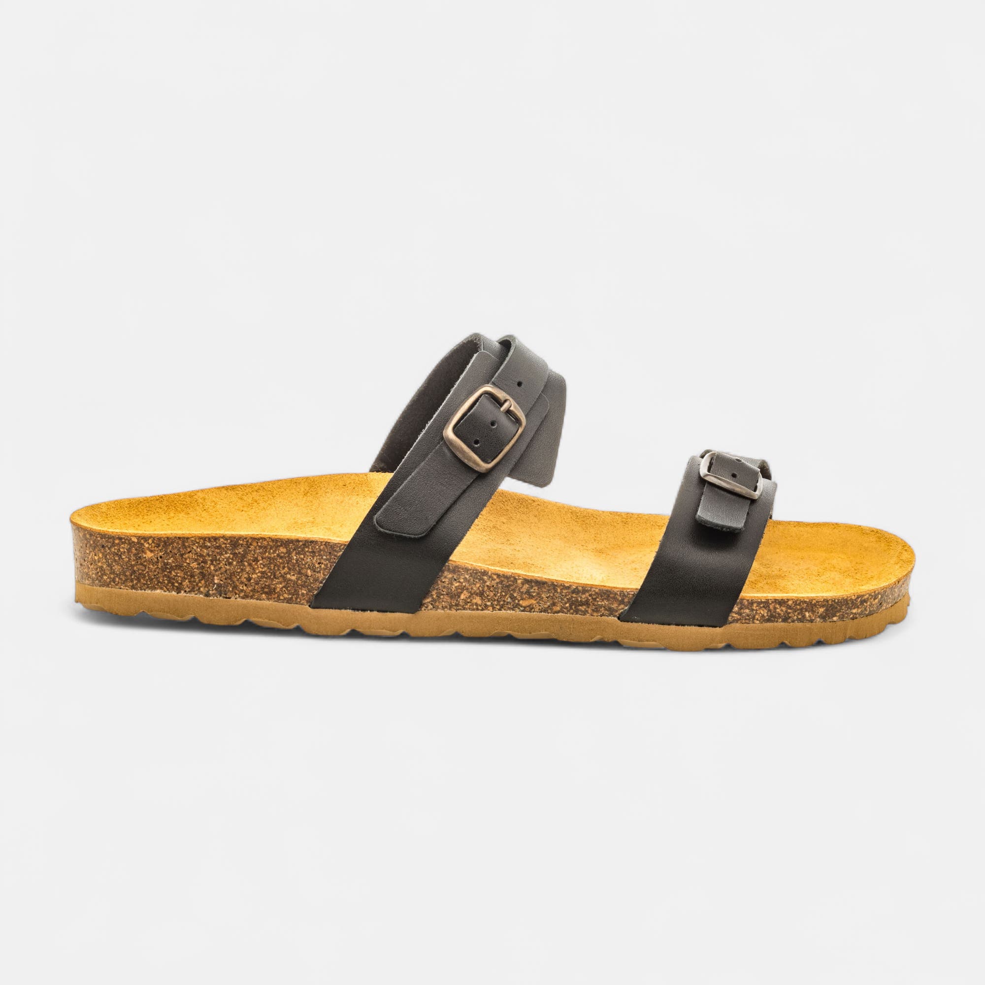 Mules semelle liège Femme en cuir noir