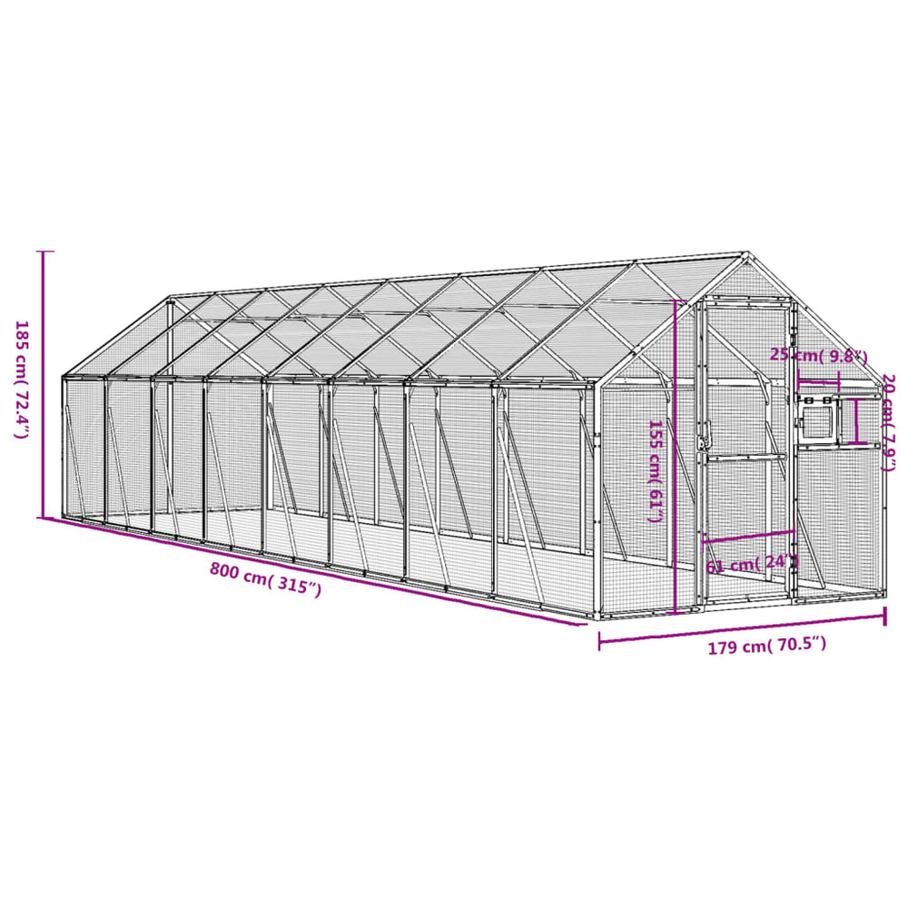 Volière anthracite 1,79x8x1,85 m aluminium