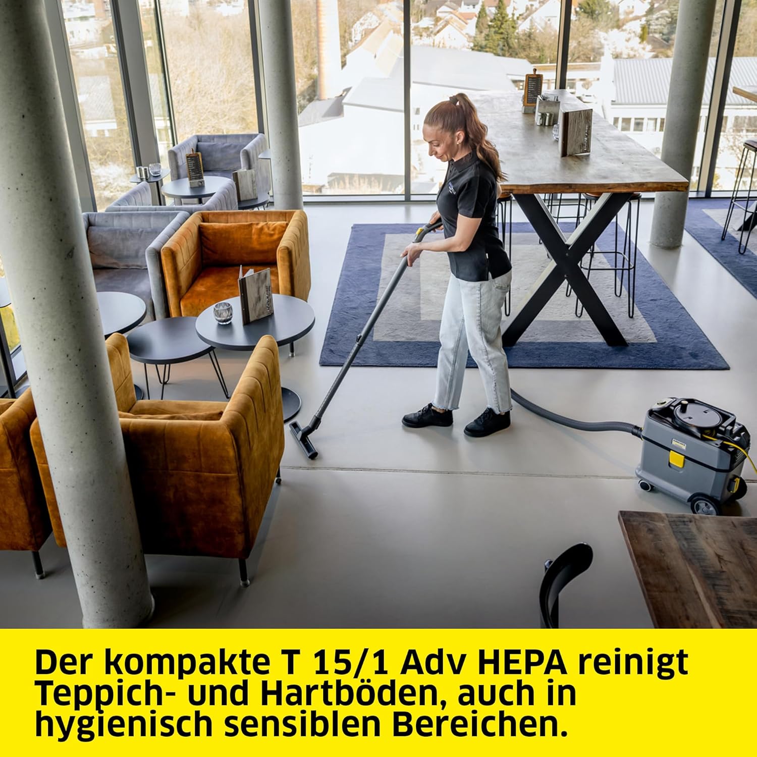 Kärcher Trockensauger T 15/1 ADV HEPA, für Textil- und Hartböden, 15-l-Behälter, Leistung: 585 W, Schalldruckpegel: 52 db(A), Gewicht: 6,4 kg, Kabel: 12 m, Permanent-Filterkorb, HEPA-14-Filter