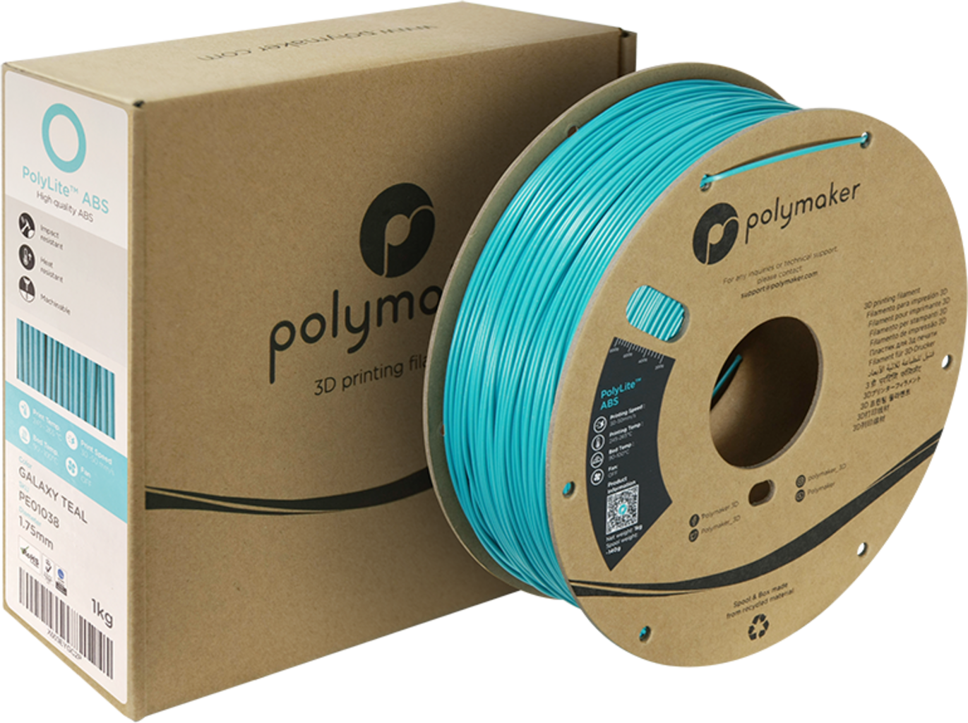 Polymaker  PolyLite ABS Galaxy Teal, 1,75 mm / 1000 g    Außergewöhnliche Qualität mit PolyLite ABS