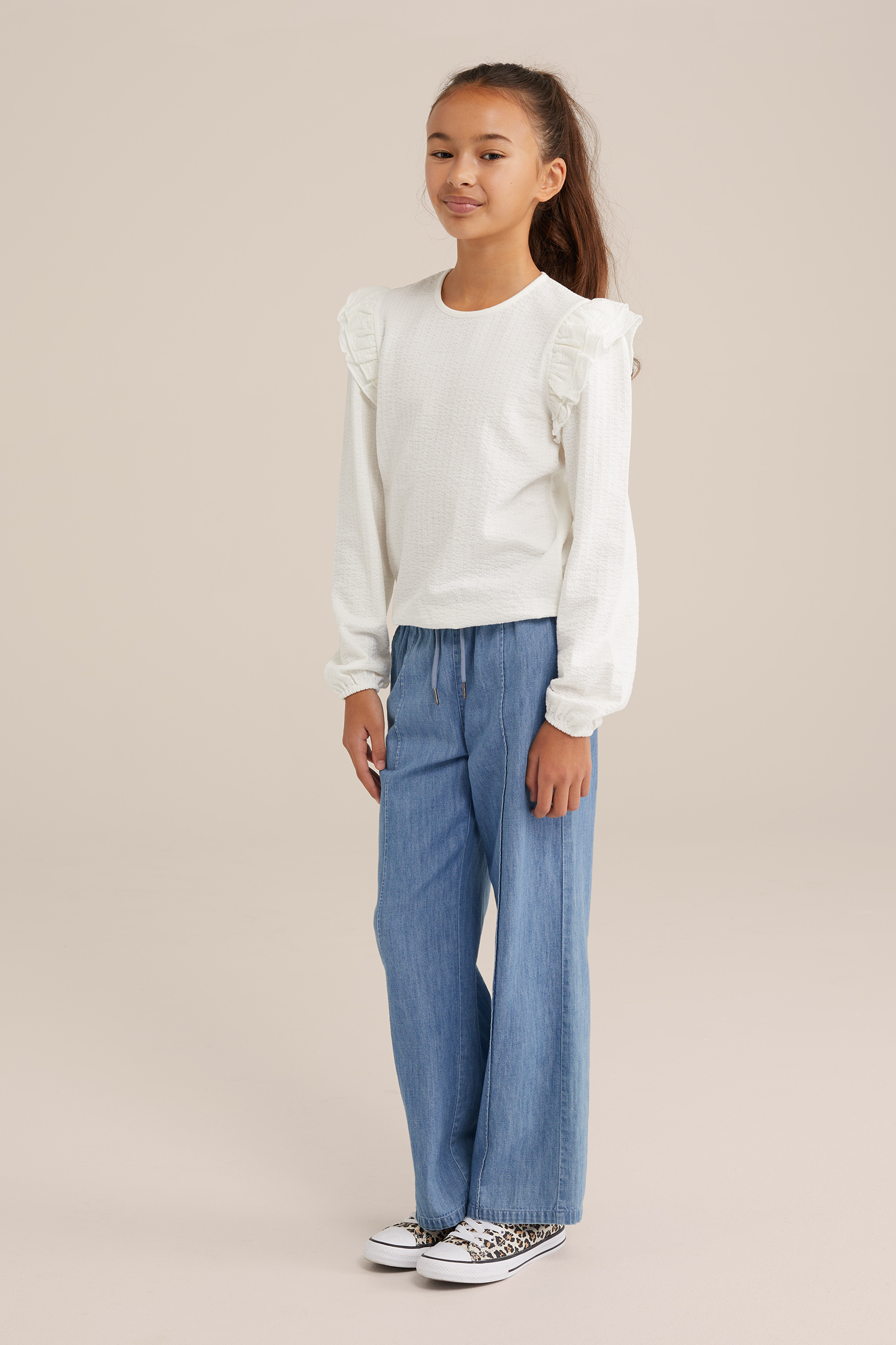 Meisjes T-shirt met structuur WE Fashion Gebroken wit