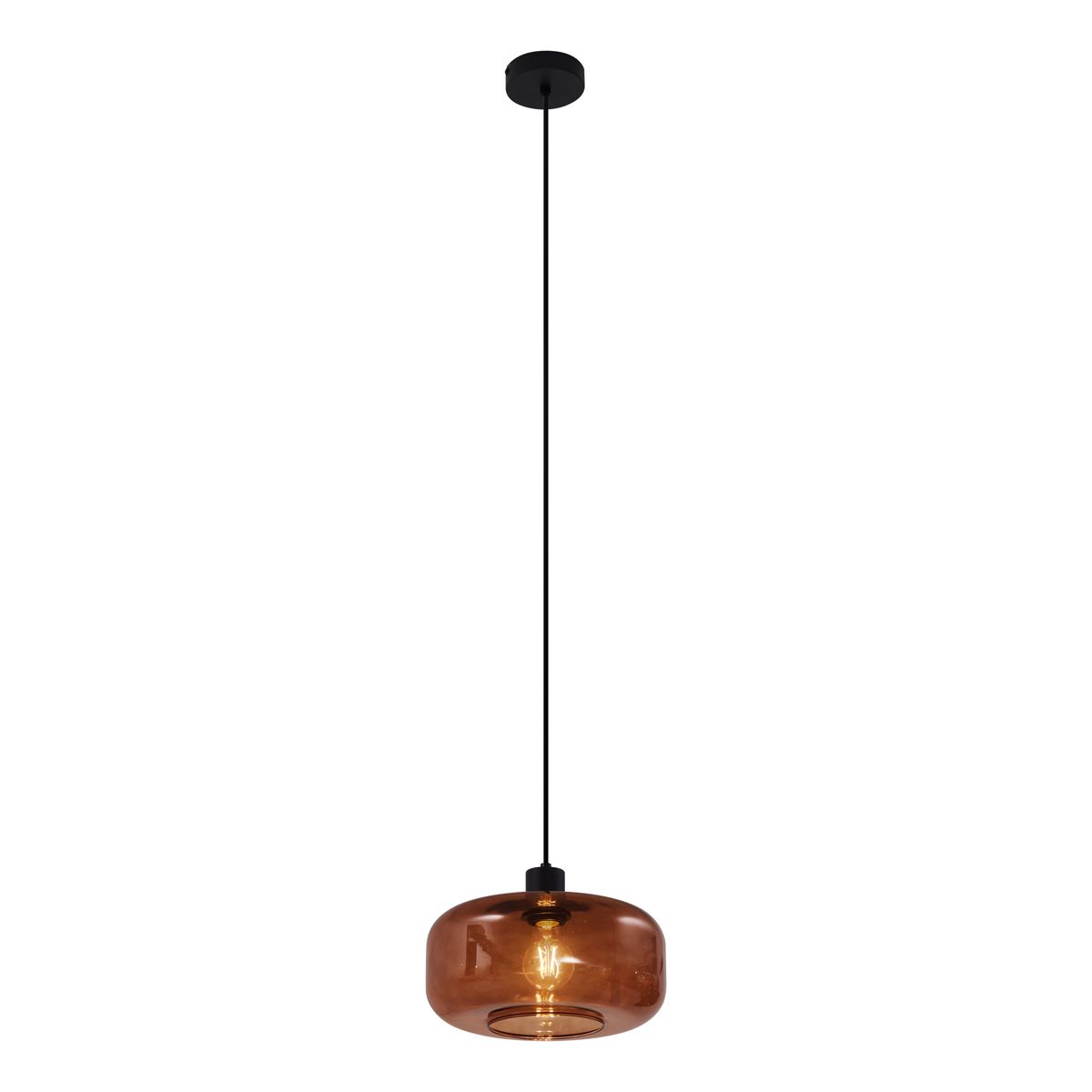 Retro hanglamp zwart met brons glas - Bizle