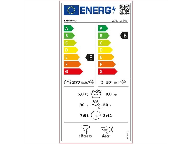 Samsung Waschtrockner WD90T654ABH/S5 9 kg / 6 kg Frontloader mit 9 / 6 kg Ladekapazität (Waschen / Trocknen)