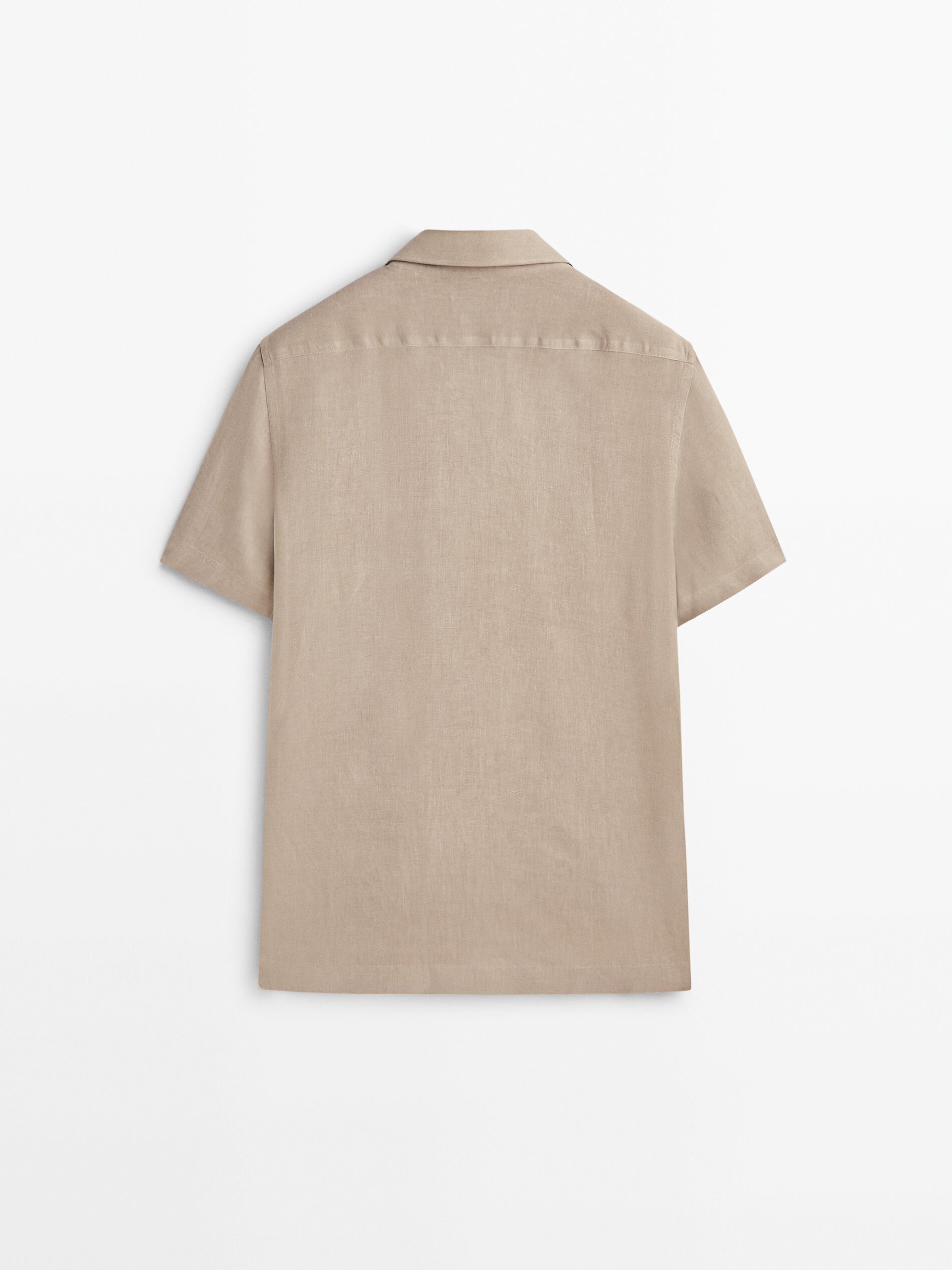 Camisa de linho de manga curta com corte regular - TAN