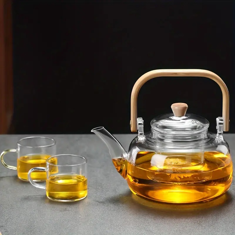 (1l) Glas Tee Kanne mit Filter Sieb Teebereiter Karaffe mit Holz Griff Getränke Krug für Losen Tee - Transparent