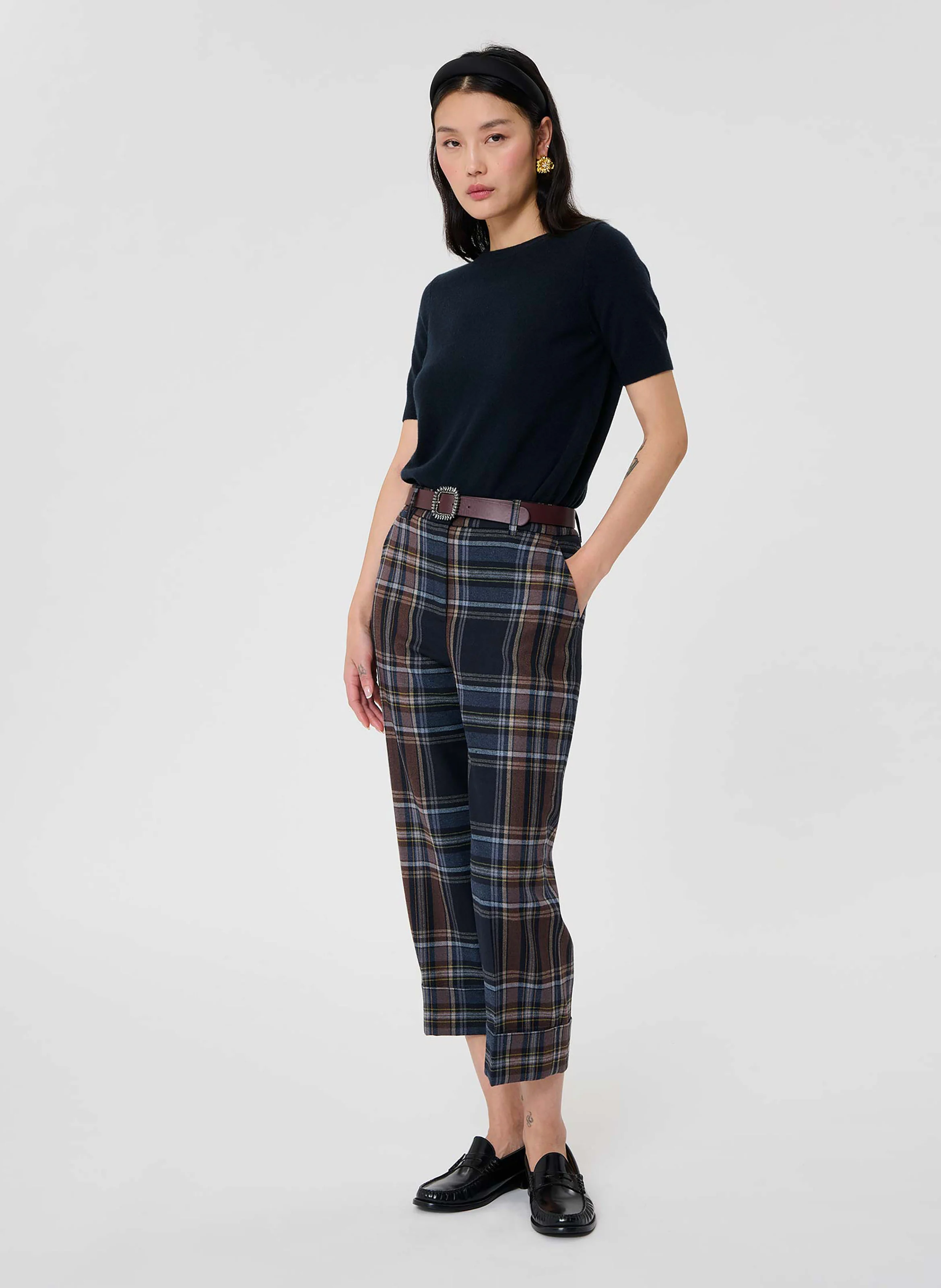 PEER - Pull manches courtes en cachemire | Bleu