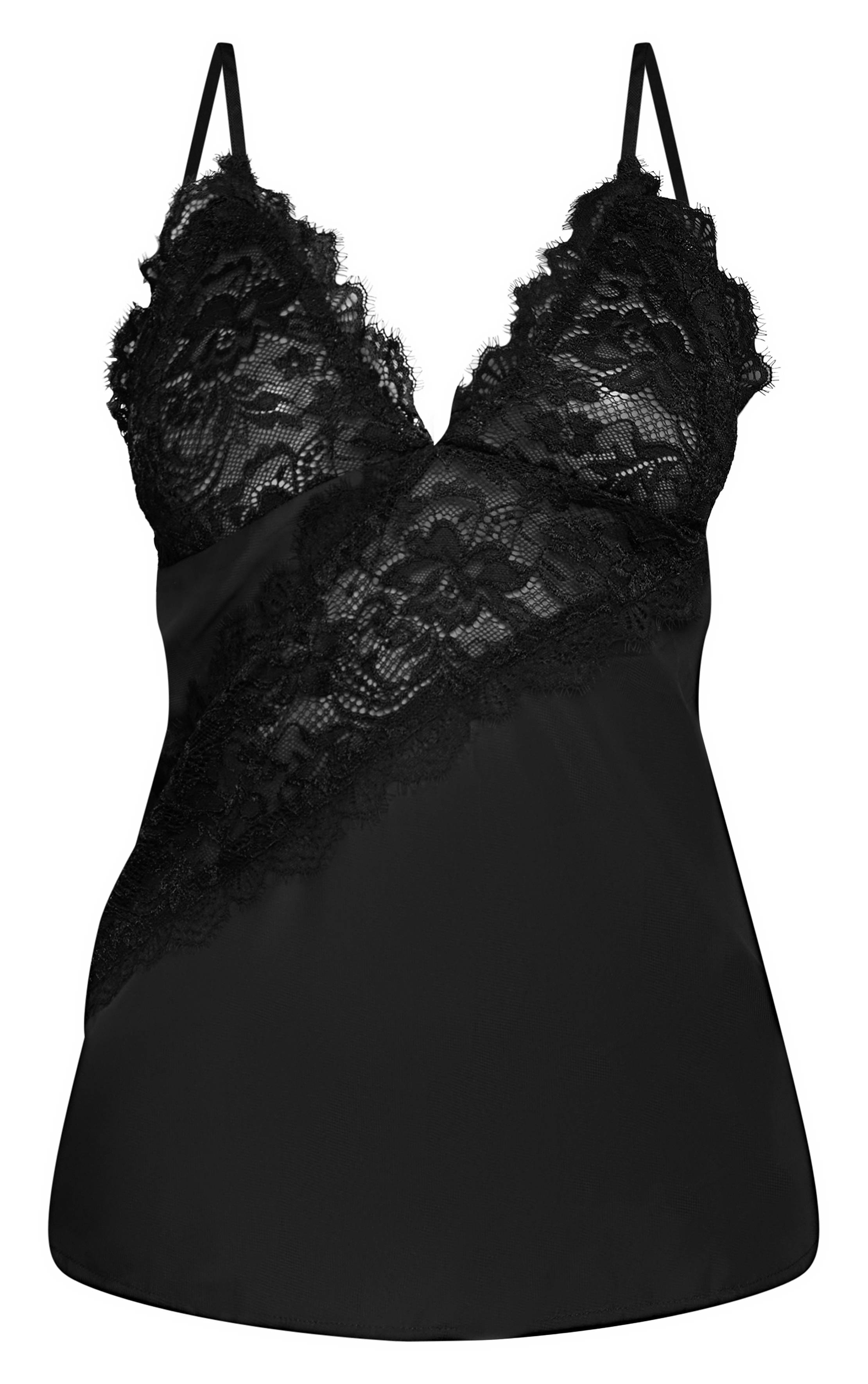 Noir Caraco En Mousseline De Soie Et Dentelle