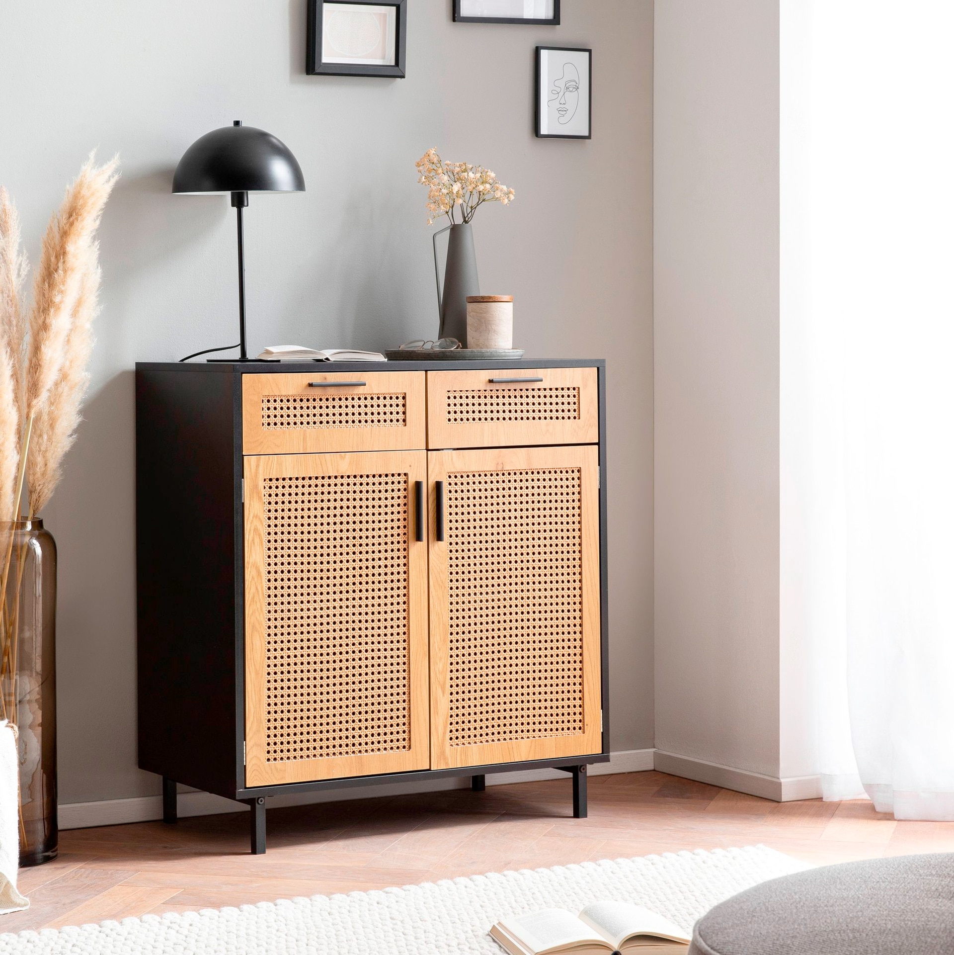 Sideboard 80 x 87 cm schwarz matt/braun