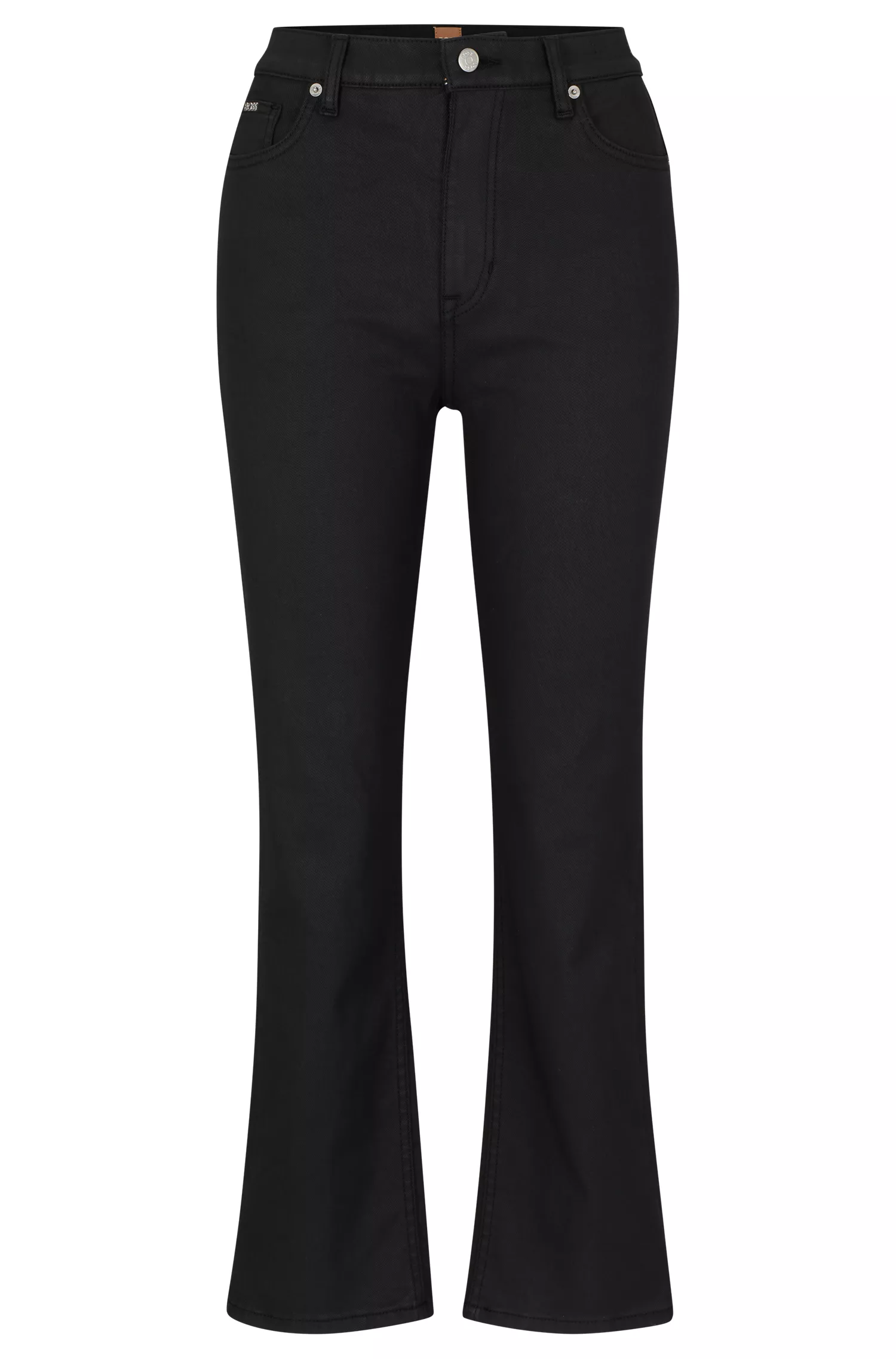 Calça jeans BOSS preta de cintura alta em denim revestido preto