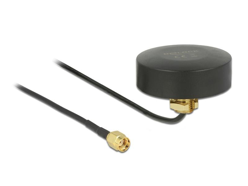 Delock WLAN-Antenne Outdoor, 1.5m Kabel RP-SMA 2 dBi Rundst WLAN 802.11 b/g/n 2.4 GHz Antenne RP-SMA Stecker 2 dBi starr omnidirektional mit Anschlusskabel RG-174 1.5 m outdoor Schwarz
