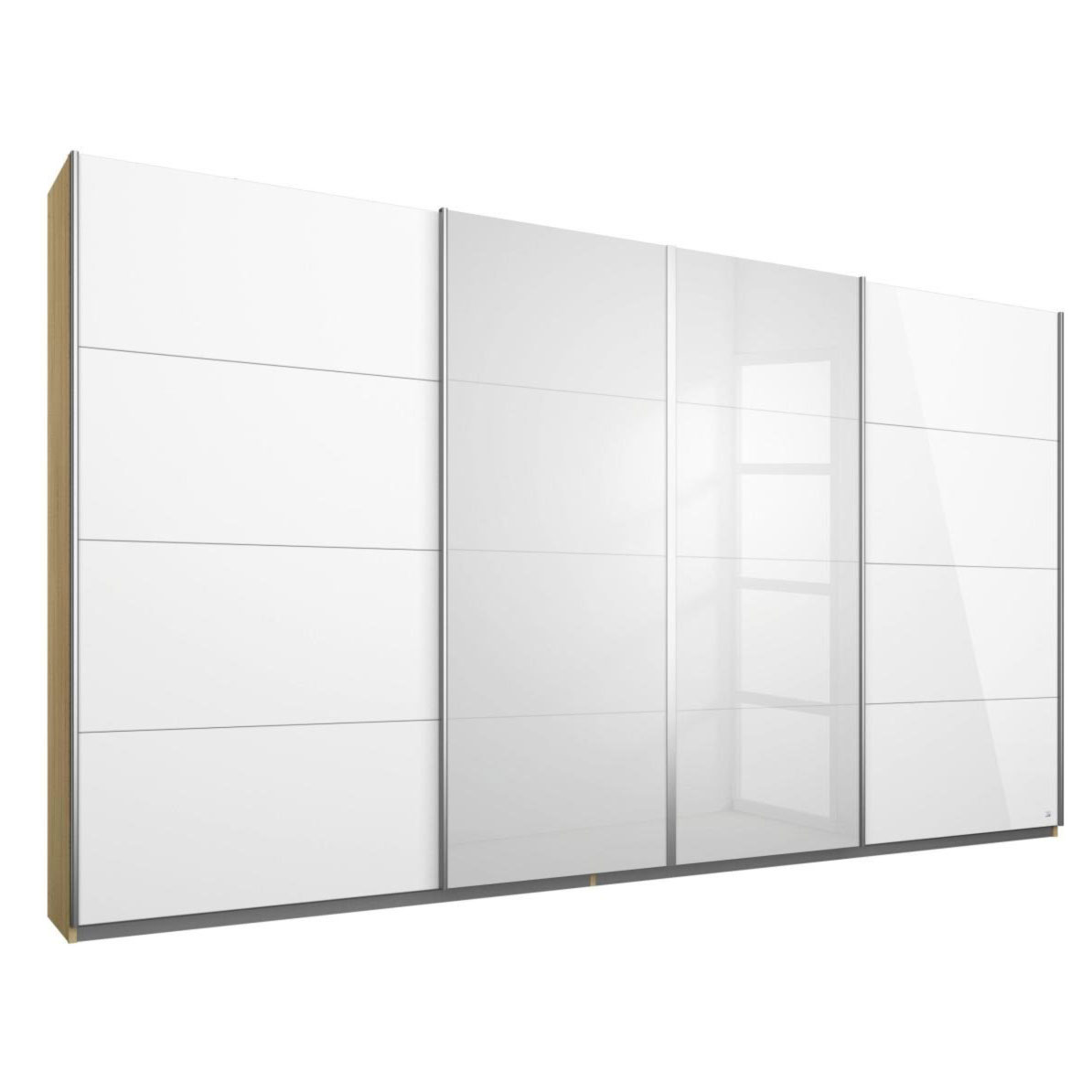 Schwebetürenschrank - Sonoma Eiche-weiß Hochglanz - 316 cm