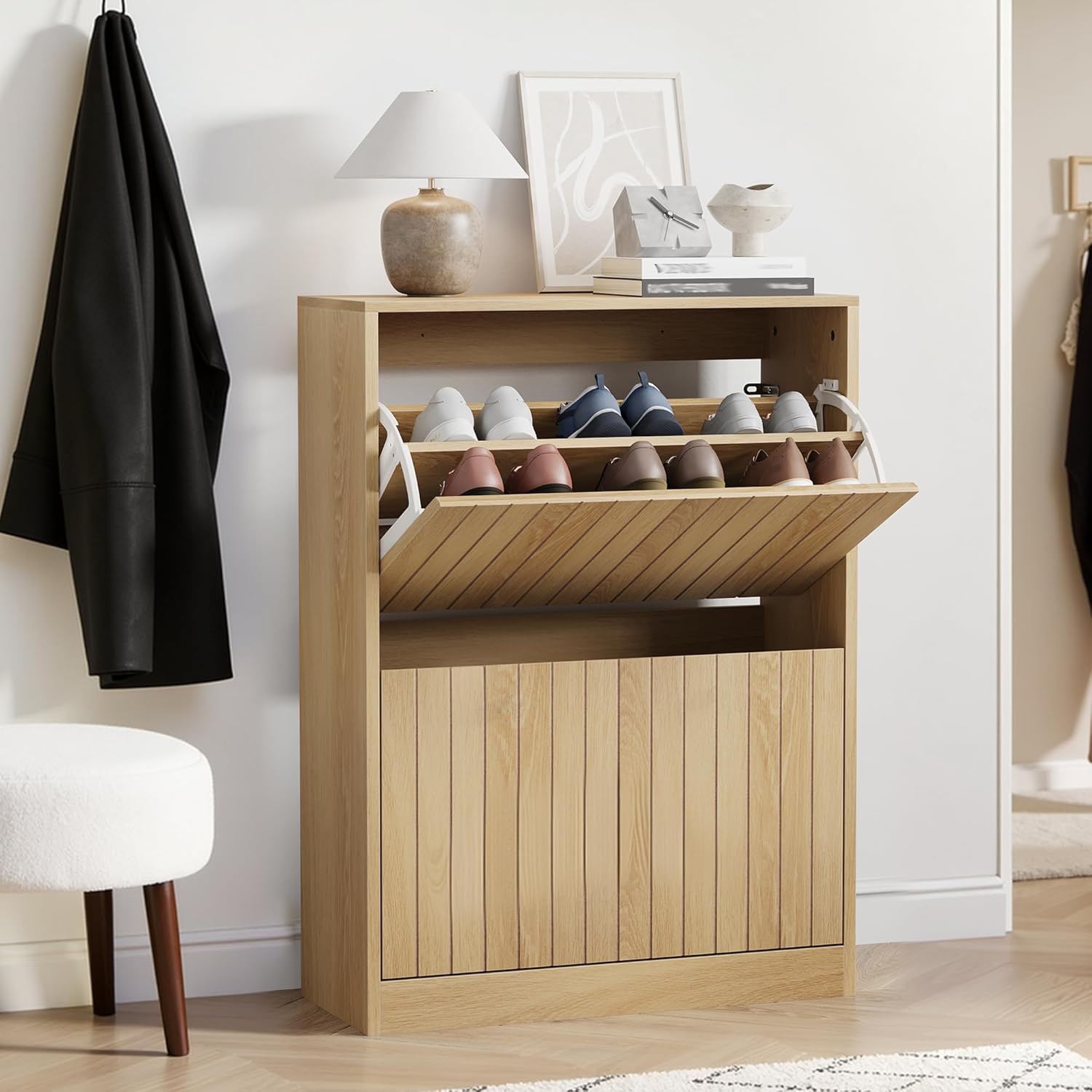 Semiocthome Armoire à Chaussures Double Étage, 80×60×24 cm, Meuble à Chaussures en Bois avec Étagères Réglables, Adapté pour Intérieur et Extérieur VT3703458