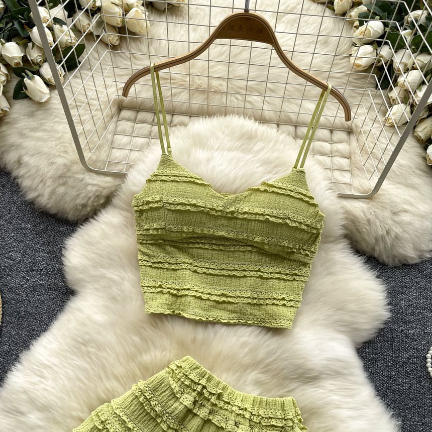 Lucuna - Set: Effen top met volant + A-lijn rok met elastische taille