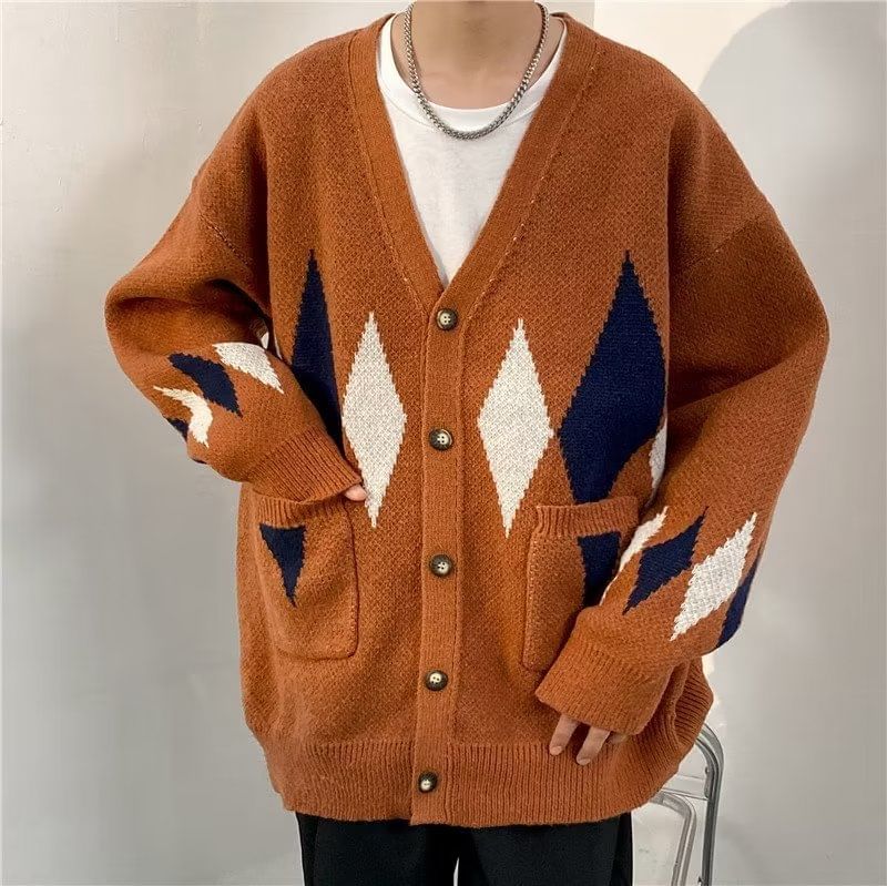 DuckleBeam - V-hals cardigan met ruitenprint en knoopjes