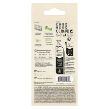 GP USB Batterijlader AA   AAA inc. Micro USB snoer en 4x AA   4x AAA Batterijen