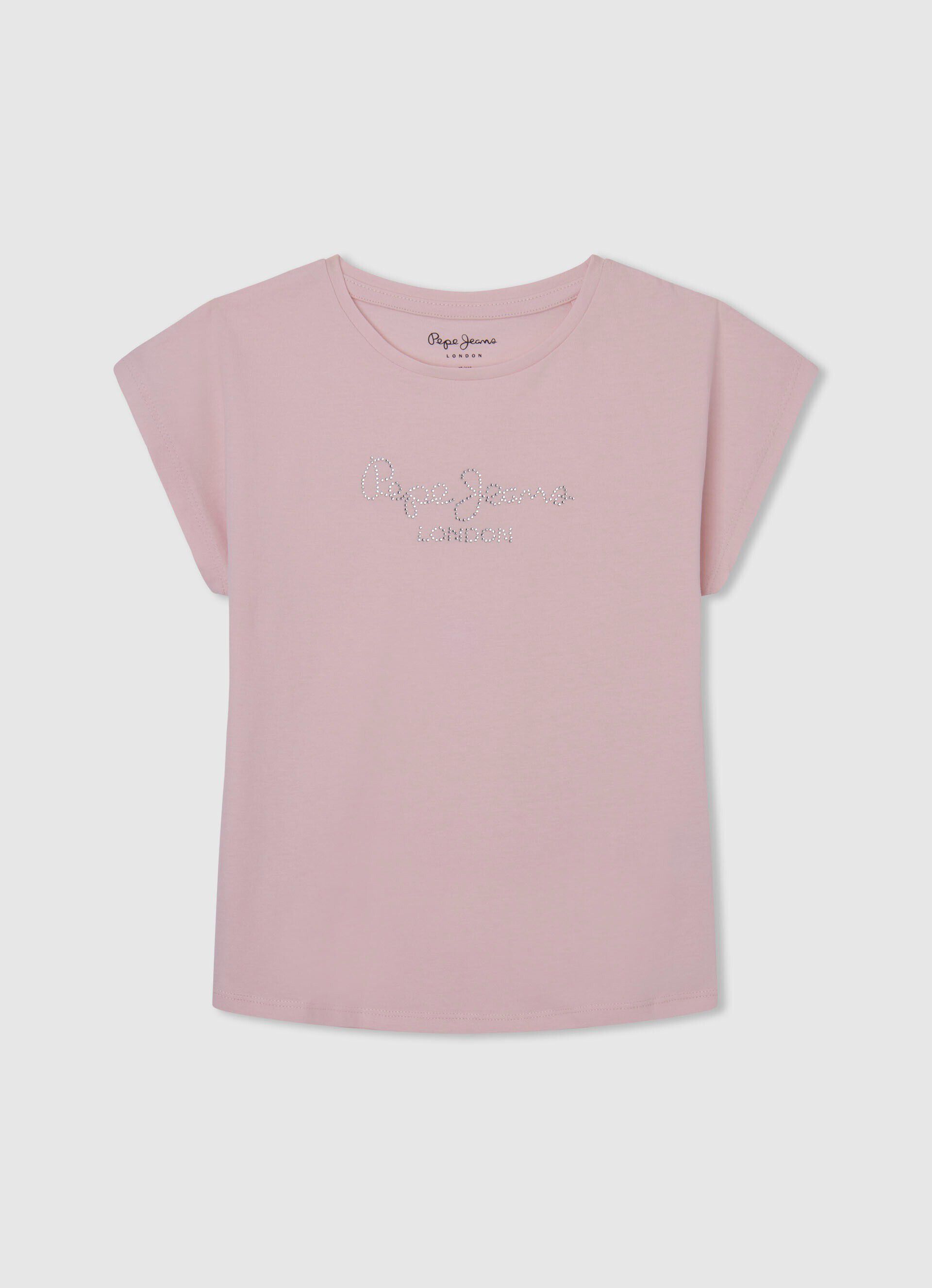 CAMISETA ALGODÓN LOGO STRASS - soft pink