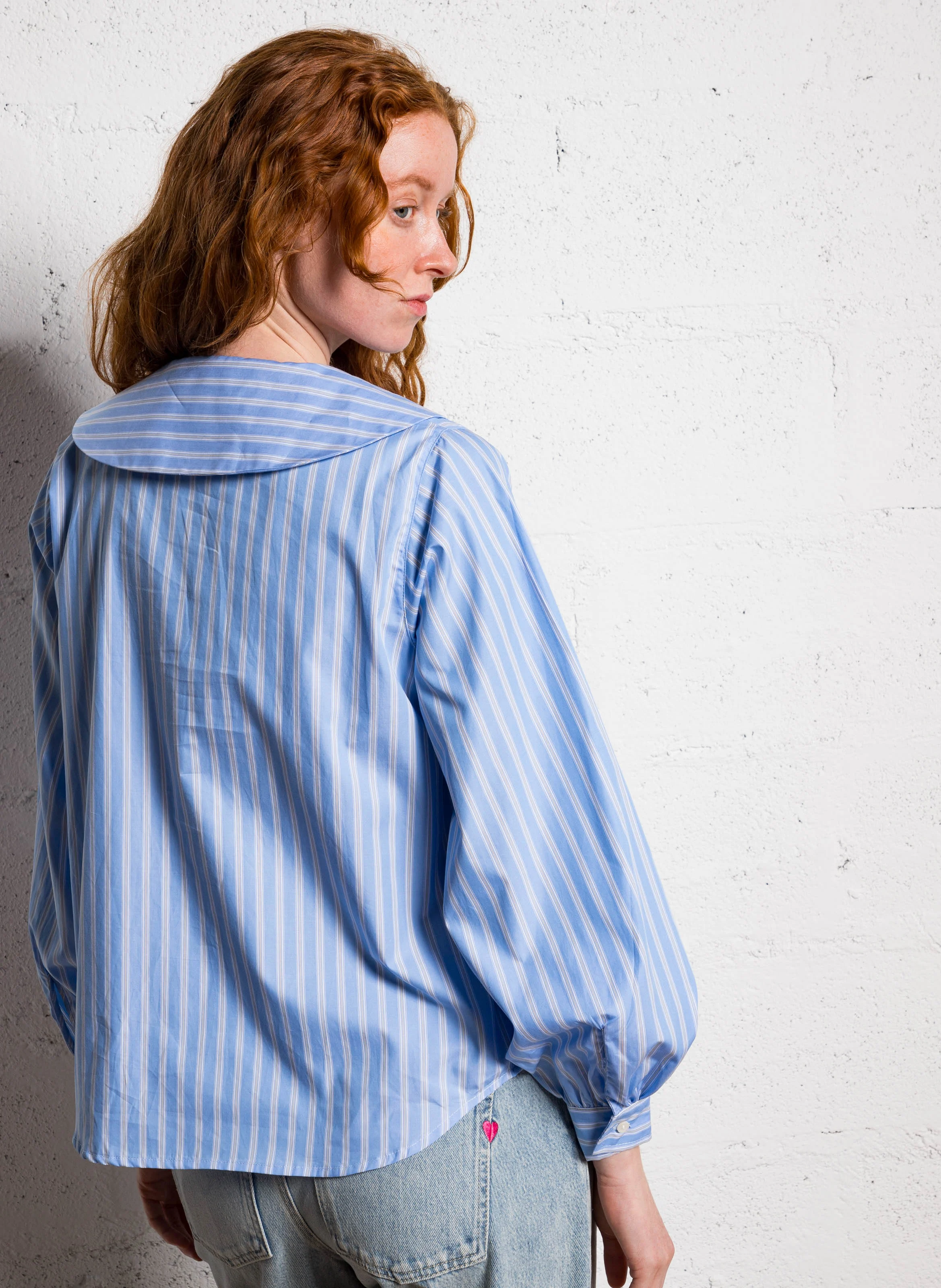 Chemise droit rayée en coton| Bleu