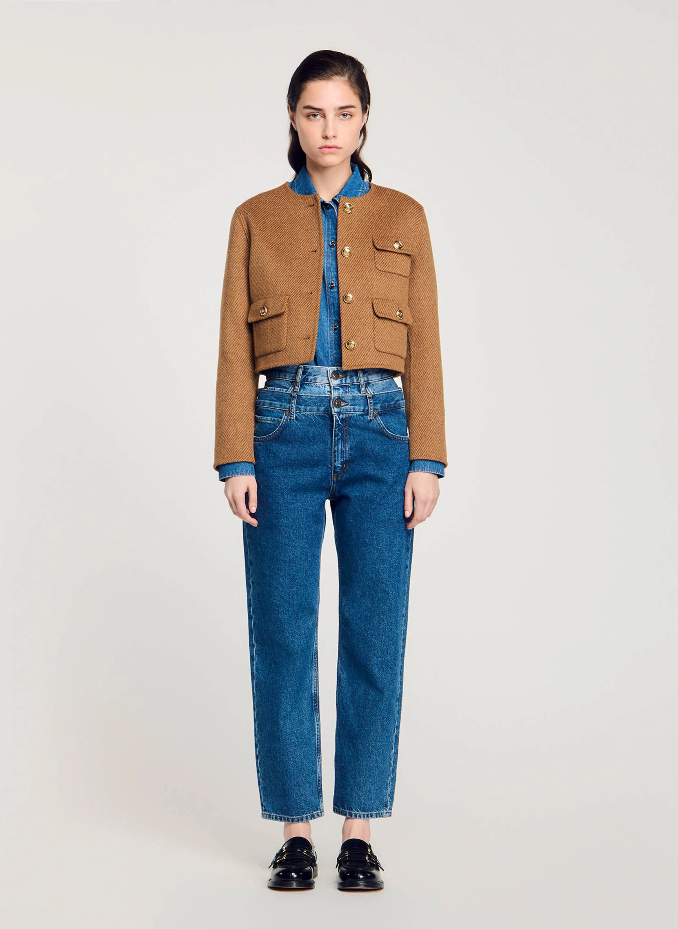 Veste col rond en laine mélangée | Marron