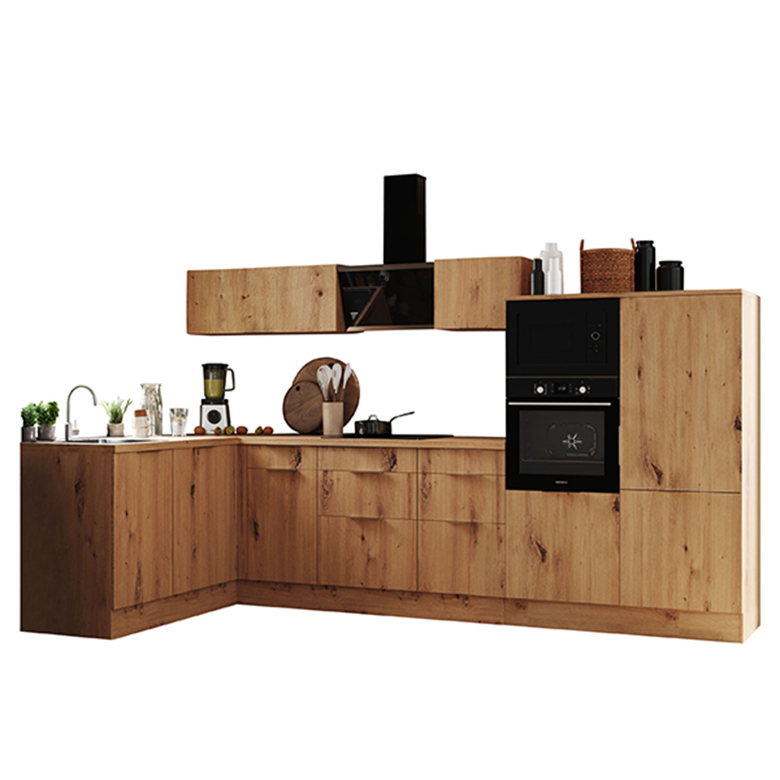 RESPEKTA Winkelküche - Artisan Eiche - mit E-Geräten - 340x175 cm