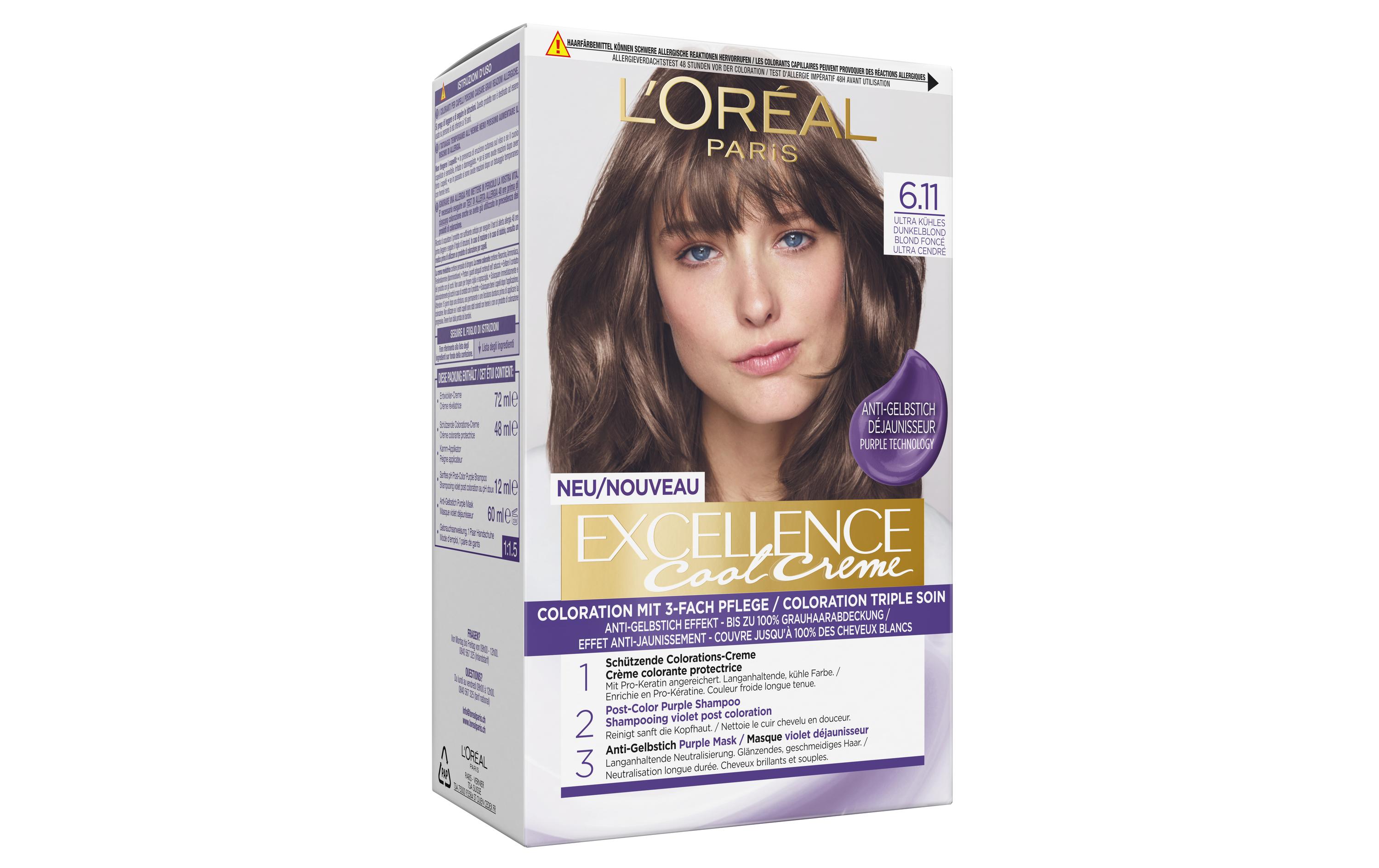 Haarcoloration Cool Crème 6.11 Ultra Kühles DunkelblondDauerhafte Haarfarbe mit bis zu 100% Grauhaarabdeckung