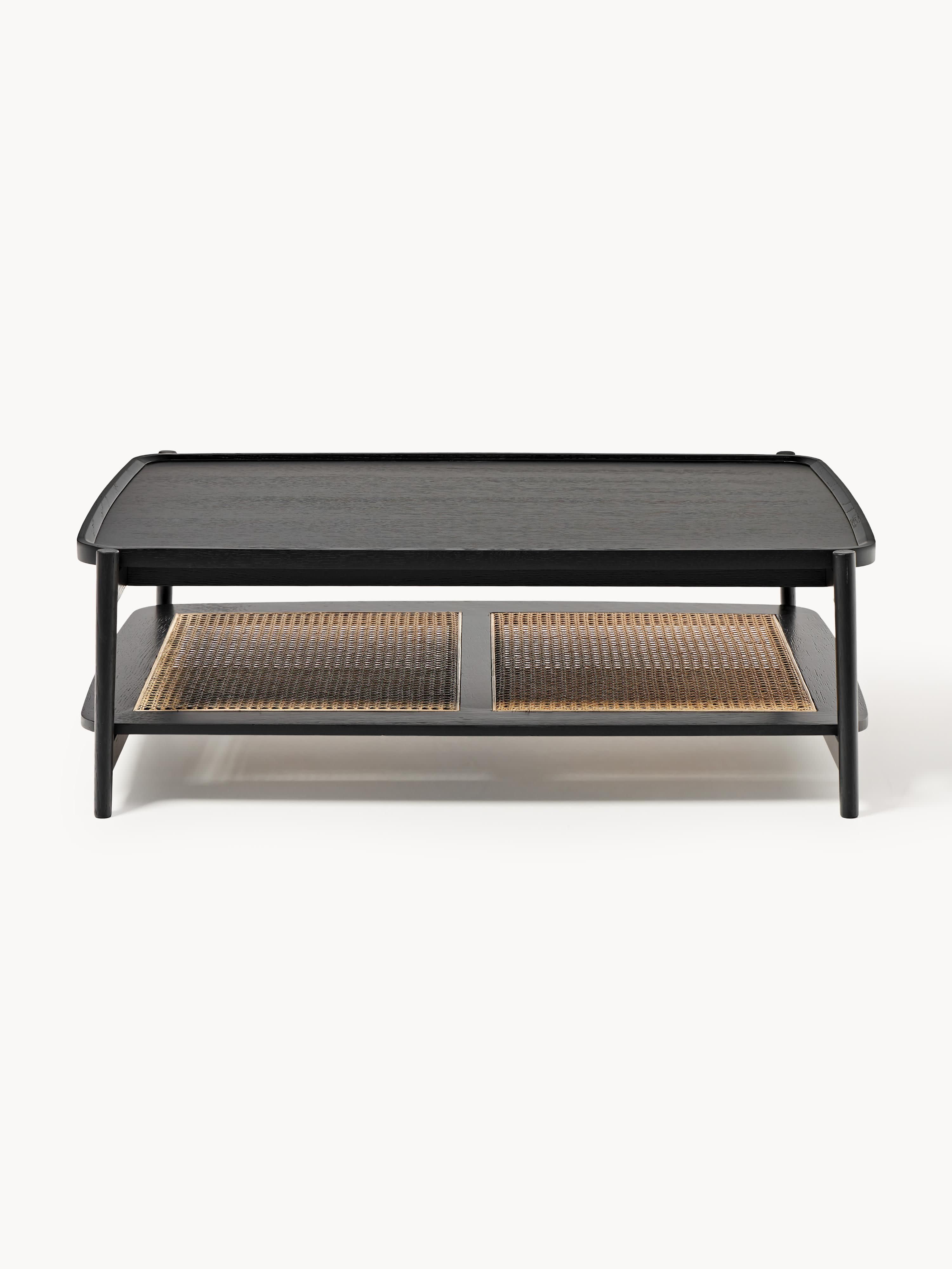 Houten salontafel Libby met plank van Weens vlechtwerk