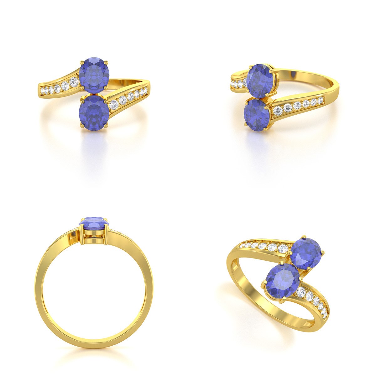Bague ADEN Or 585 Jaune Tanzanite et diamants 2.546grs