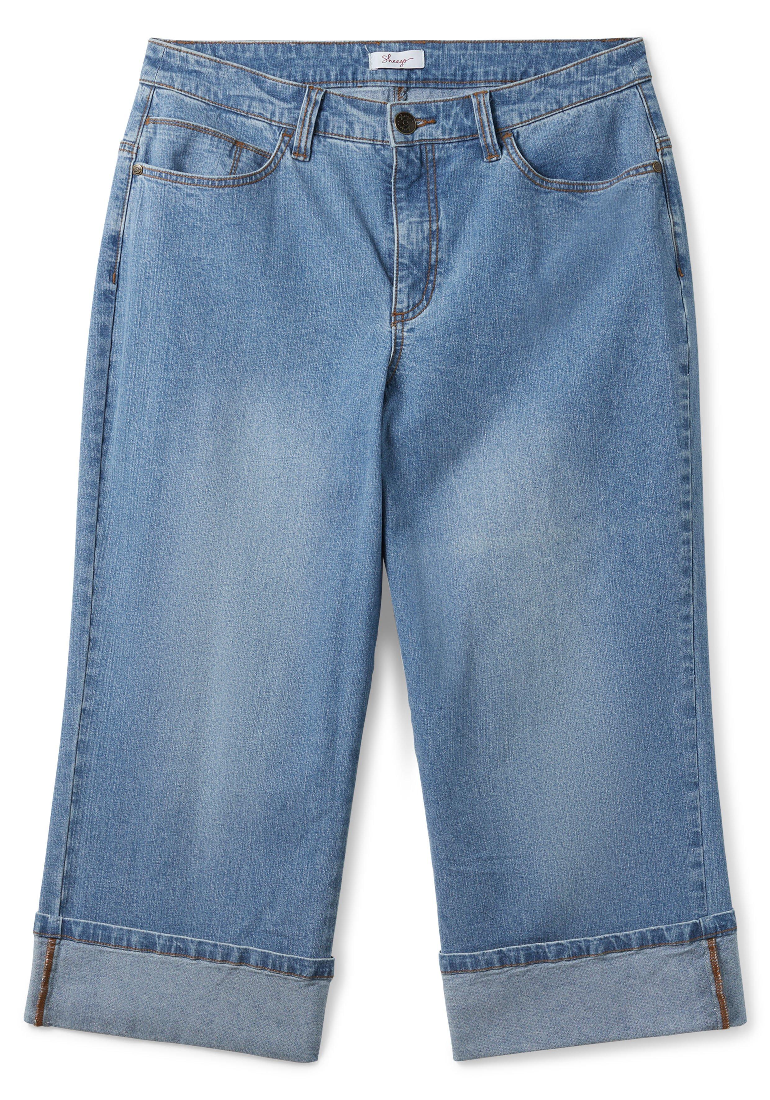 Dad-Jeans mit weitem Bein in 3/4-Länge