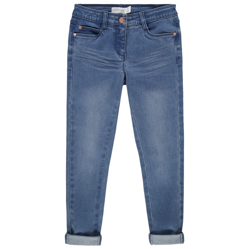 Jean effet used et crinkle coupe skinny à rivets rose gold - Bleu moyen