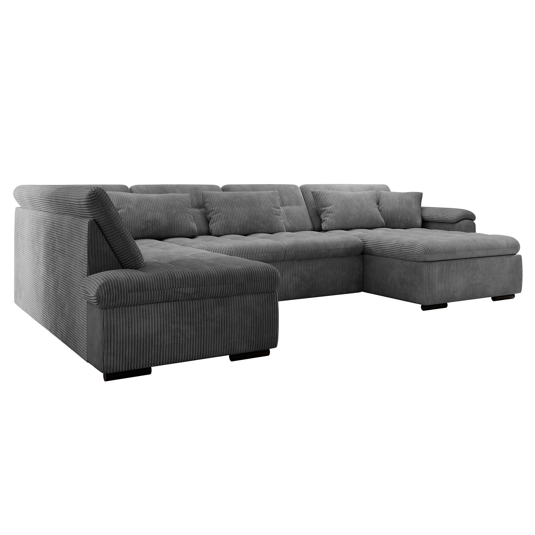 Nicoreta - Hoekbank 5-zits met chaise longue - Ribstof donkergrijs - Rechts