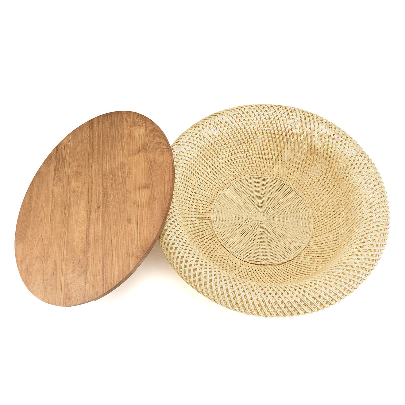 Macabane Table basse ronde en rotin beige plateau amovible Sixtine naturel - D.80x32 cm