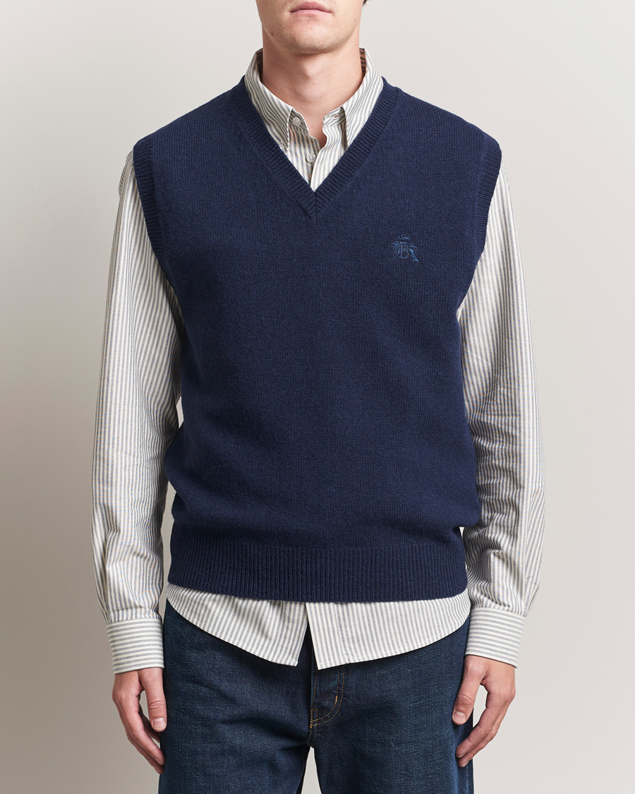 Baracuta Shetland Virgin Wool Vest Navy
