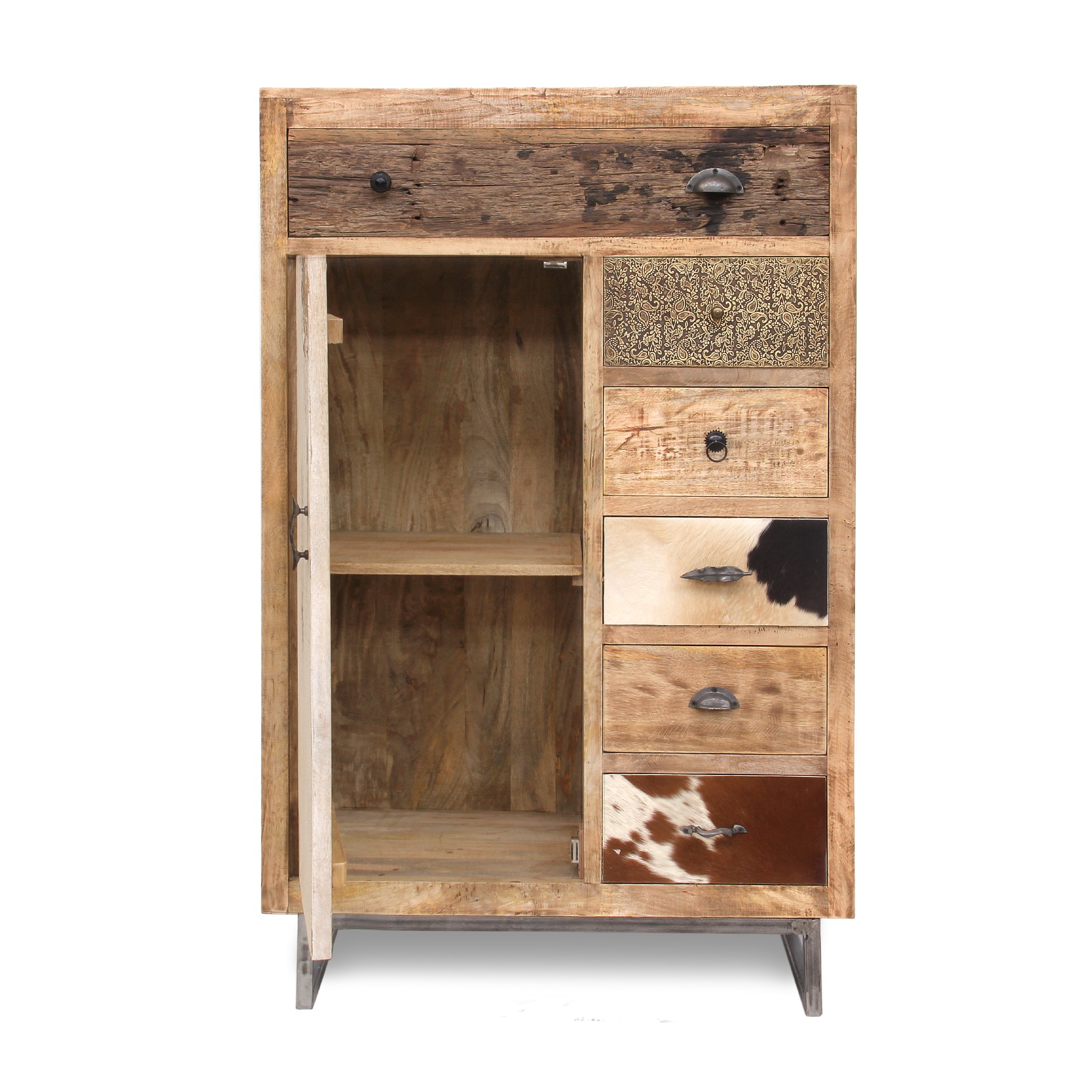 Kommode 'Beaucoup', braun, schwarz, weiß, T 45 cm, B 90 cm, H 140 cm von fischer's lagerhaus