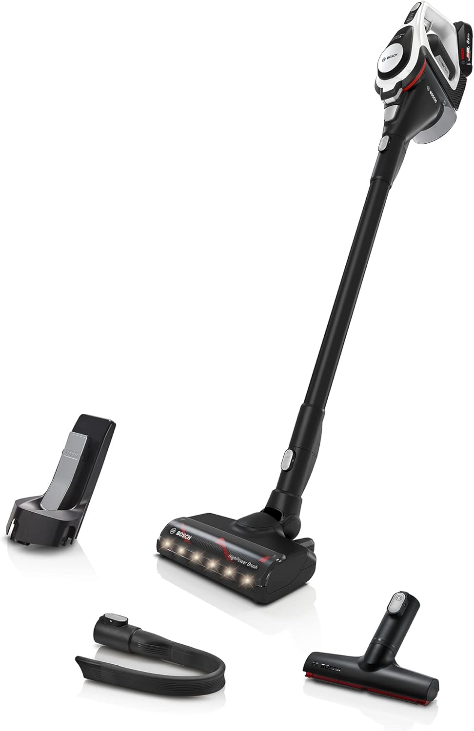Bosch Akku-Staubsauger Unlimited Gen2 Serie 8 BKS8214W, beutellos, bis 45 Min Laufzeit, austauschbarer Akku, LED-Beleuchtung, automatische Anpassung an alle Bodenarten, XXL-Polsterdüse, weiß