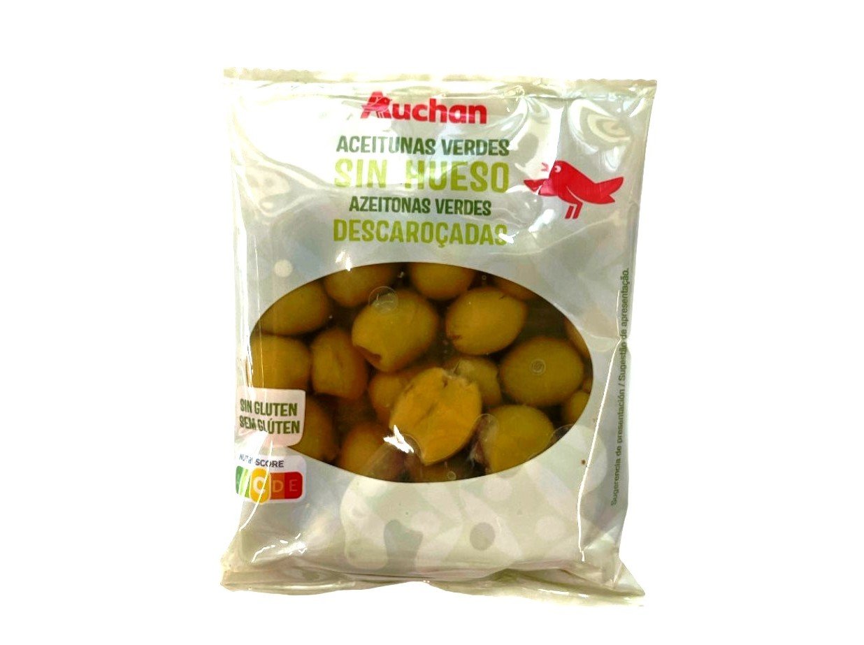 AZEITONA VERDE INTEIRA AUCHAN MANZANILHA SEM CAROÇO 180(75)G