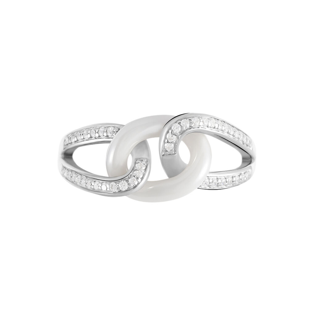 Bague Link Argent Blanc Céramique Et Oxyde De Zirconium