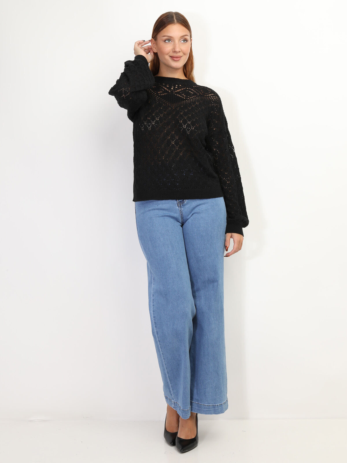 Pull en crochet ajouré- Noir