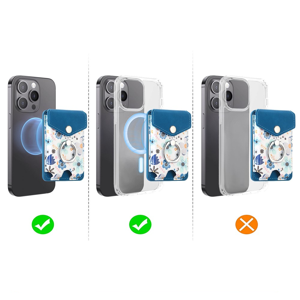 Magnetische MagSafe Wallet Kreditkarten Halterung mit Finger Griff Ring Halterung   Druckknopfverschluss - Blau