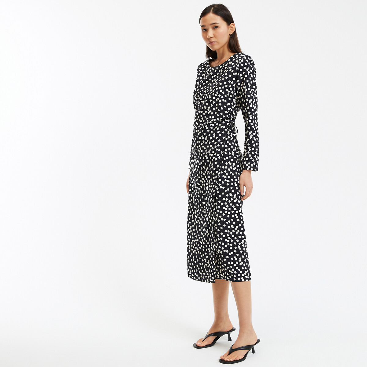 COLEÇÃO LA REDOUTE<br>Vestido maxi reto com estampa de bolinhas