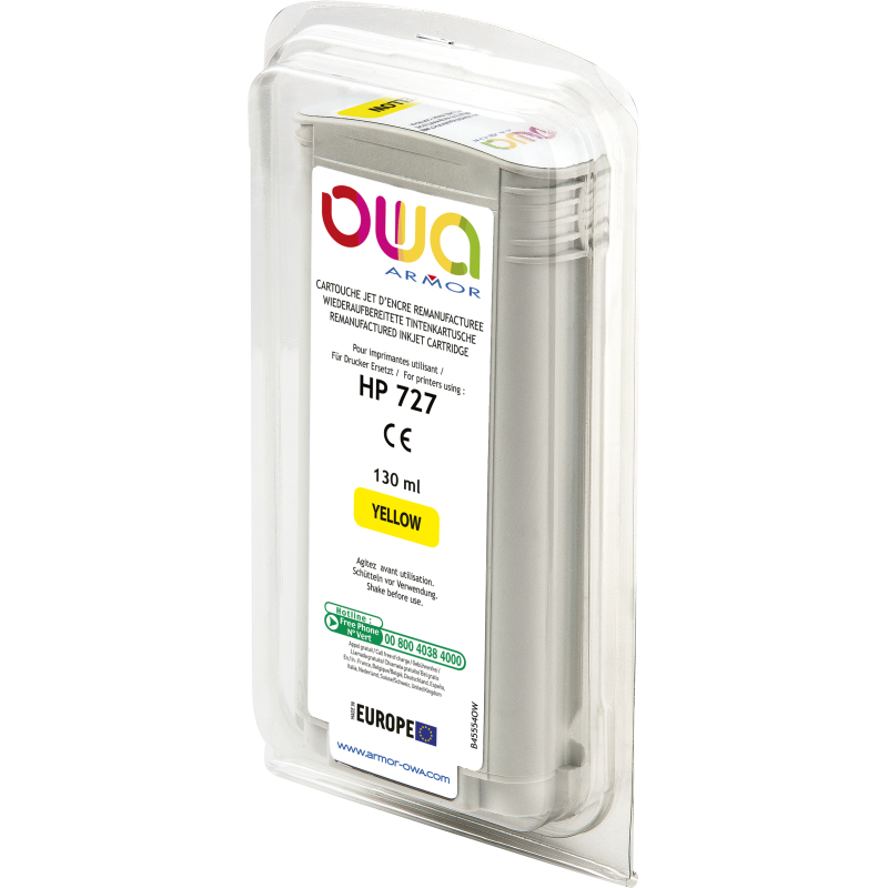Cartouche d'encre traceur remanufacturée OWA - standard - Jaune - pour HP 727