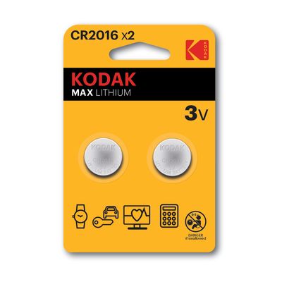 Piles bouton lithium CR2016 3V Kodak Max – Pack de 2