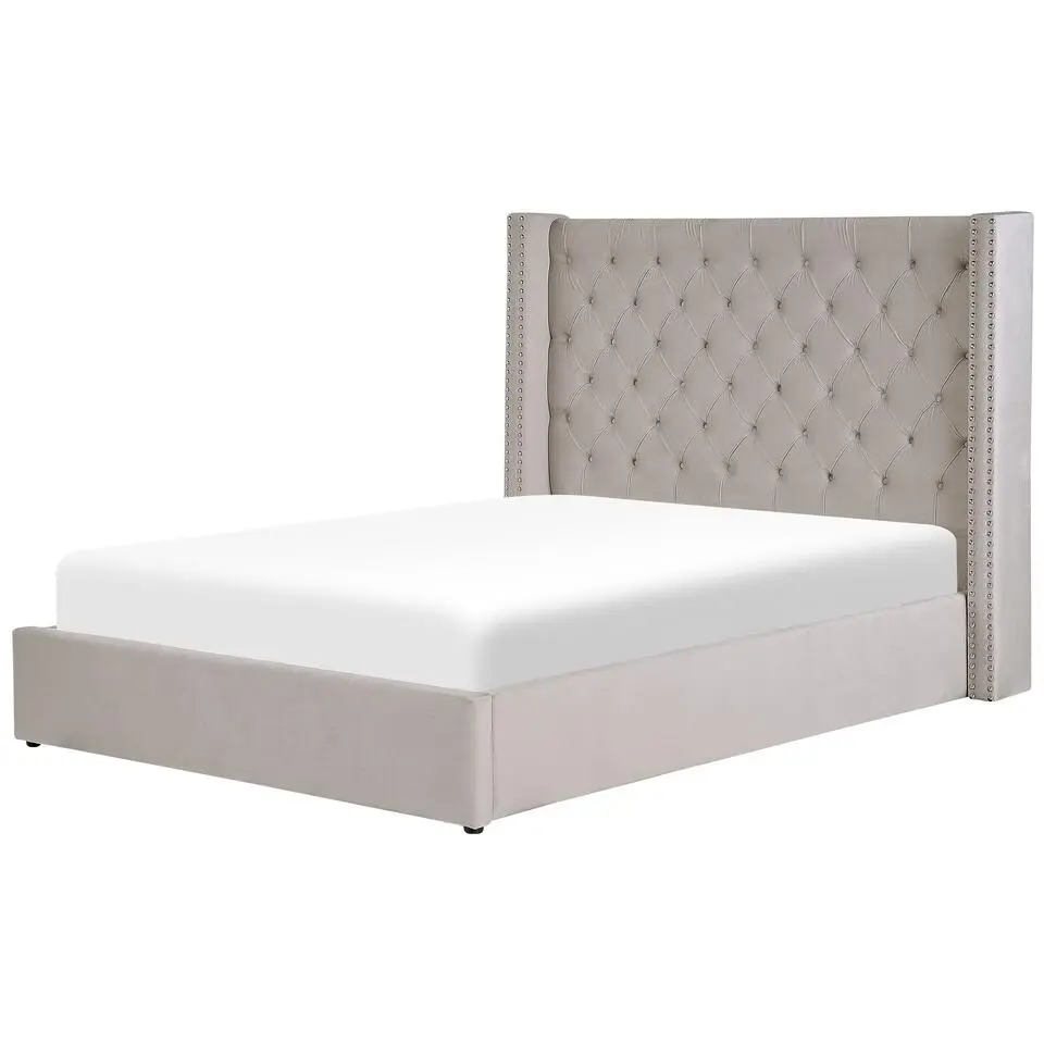 LUBBON - Bed met opbergruimte - Lichtgrijs - 140 x 200 cm - Fluweel