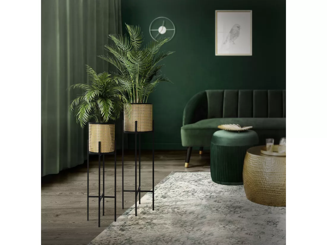 ML-Design Porte-fleurs set de 2 pièces noir-or 16,5x16,5x80,5 cm/19x19x90 cm, acier, support de pots de fleurs avec cache-pot, support de plantes en métal, support de pots de fleurs 2 pièces, pot de plantes colonne de fleurs tabouret de fleur